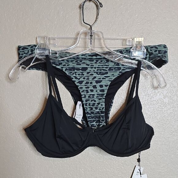 NWT BCBG Skimpy Black and Green Women's Swim Bikini Set Large - Picture 1 of 8
